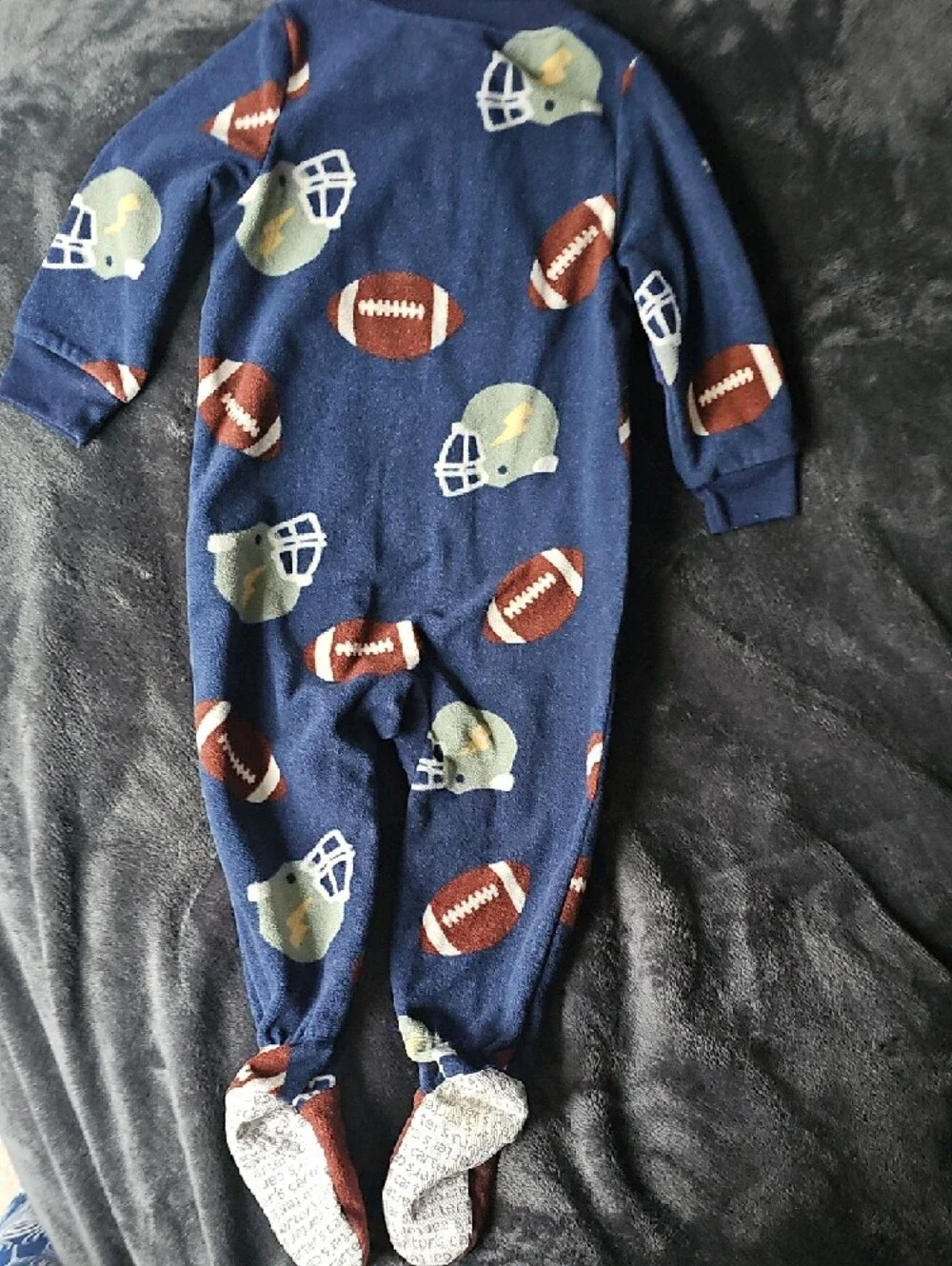 Carter's Navy Blue Football & Helmet Fleece Footed One-Piece